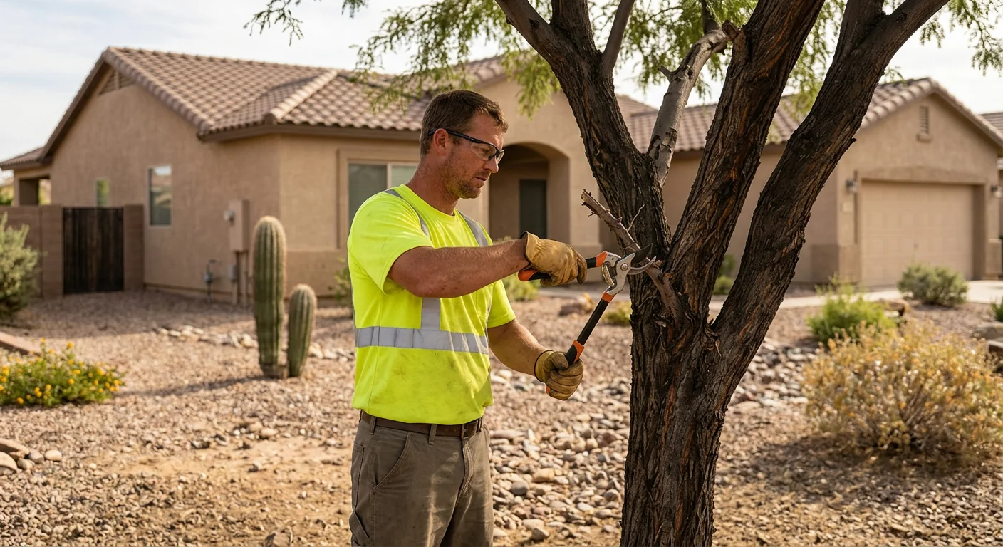 Tree crew responding to a storm-damaged tree at a Maricopa home