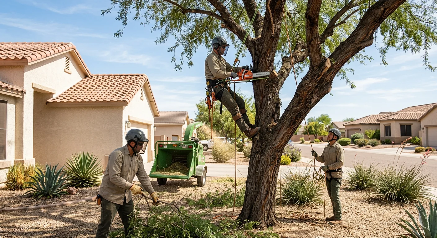 Stump grinder clearing a backyard stump on a Maricopa residential property