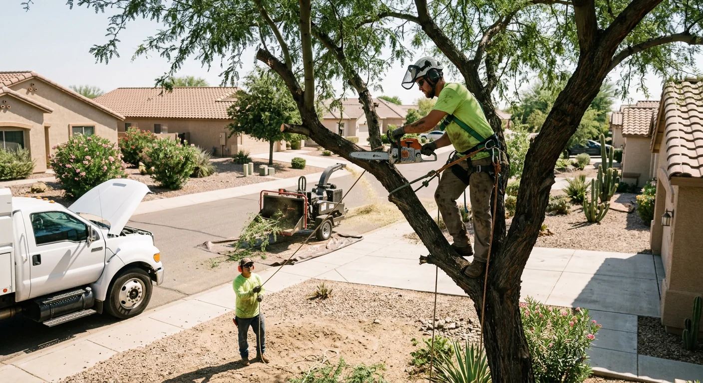 Newly planted shade tree taking root in a Maricopa desert yard